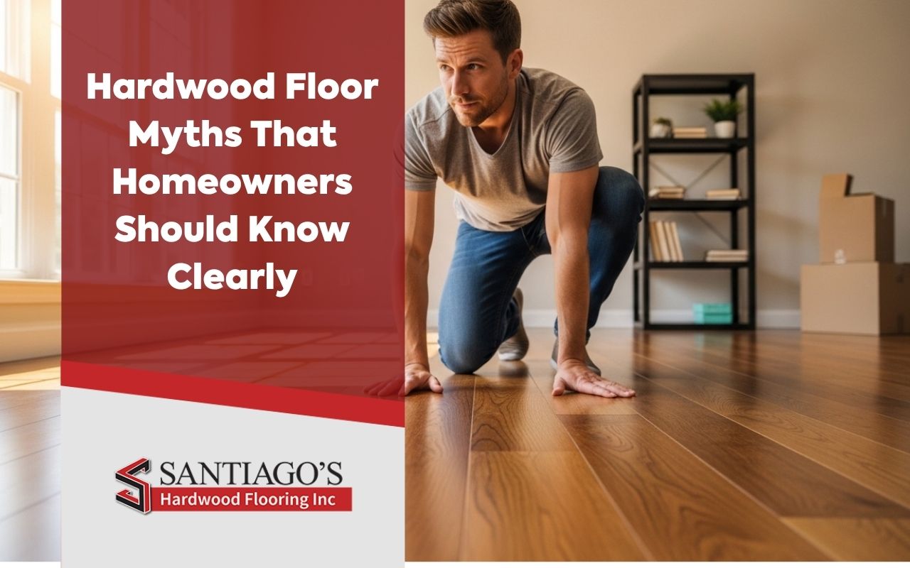 Homeowner learning hardwood floor myths and simple care facts
